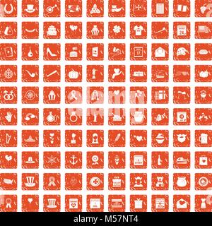 100 calendar icons set grunge orange Stock Vector