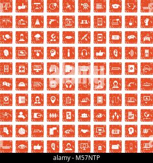 100 call center icons set grunge orange Stock Vector