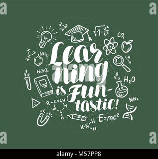 Education, learning banner. Lettering written in chalk on school board. Vector illustration Stock Vector