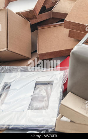 boxes and drawers tacked on top of each other Stock Photo