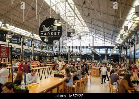 Time Out Market inside Mercado  da Ribeira in Cais do Sodre neighbirhood, Lisbon, Portugal Stock Photo