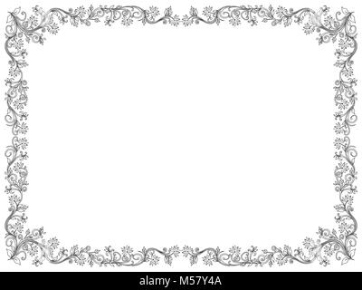 Ornamental floral frame with leaves and flowers isolated on the white background, vector illustration Stock Vector