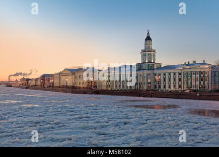 Building of Kunstkamera in St. Petersburg, Russia in winter. Built in 1727, it is the first Russian museum Stock Photo