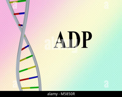 3D illustration of ADP script with DNA double helix , isolated on colored pattern. Stock Photo