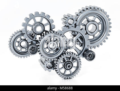 Gears in motion representing teamwork and cooperation. 3D illustration. Stock Photo