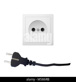 Electric white socket with plug. Electricity vector illustration. Household appliances. Stock Vector