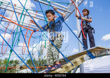 Miami Florida,Homestead,Redlands,Fruit & Spice Park,Asian Culture Festival,festivals fair,boy climbing,safety lines,ropes,sport,outdoor recreation,FL0 Stock Photo