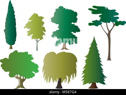 A vector iillustration of seven different trees Stock Vector