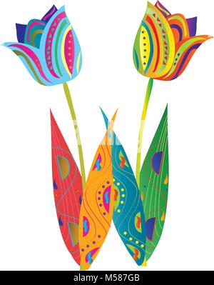 Colorful decorative stylized tulip flowers Stock Vector