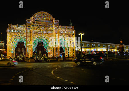 22 Dec 2017 Moscow, Russia. Christmas illuminations at the Manege square in Moscow. Stock Photo