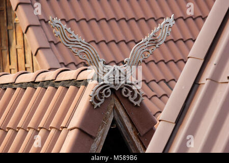 lanna gable apex, wooden gable roof in north thai style Stock Photo