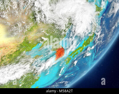 Satellite view of South Korea highlighted in red on planet Earth at ...