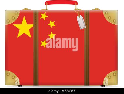 China flag travel suitcase on a white background. Stock Vector