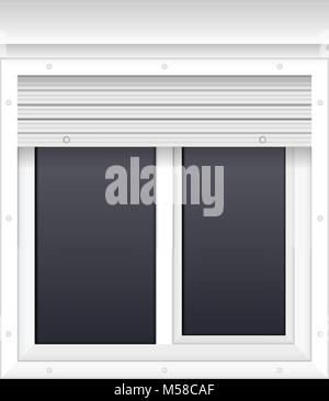 Window with rolling shutters on a white background. Stock Vector
