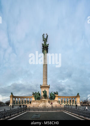 Millennium Monument in Heroes Square in Budapest, Hungary. This square has been UNESCO World Heritage site since 2002 popular with locals as well . Stock Photo