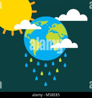 earth drops rain clouds sun climate change Stock Vector