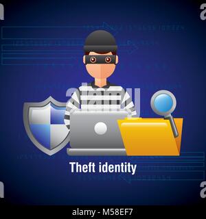 theft identity hacker laptop folder search protection Stock Vector