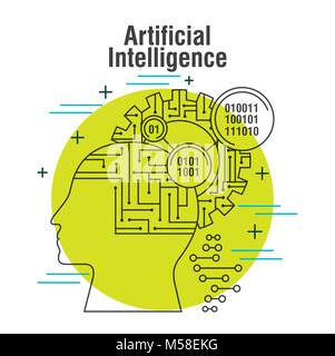 artificial intelligence head profile with gear brain binary Stock Vector