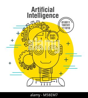 artificial intelligence robot code binary gear work technology Stock Vector