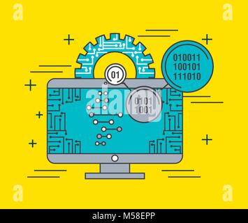computer monitor gear code binary technology Stock Vector
