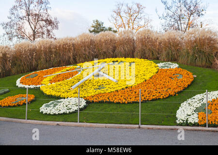 Flower clock in Geneva, Switzerland. Popular tourist attractions Stock Photo