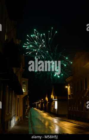 Fireworks in sky, celebration of Valborgsmässoafton in Sweden'Walburgs night' Stock Photo