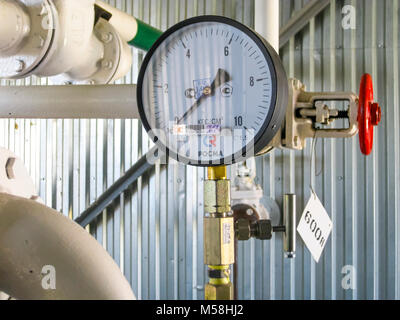 The premises of the oil plant, Krasnodar, Russia - February 21, 2017: Manometer, Equipment for primary oil refining. Stock Photo