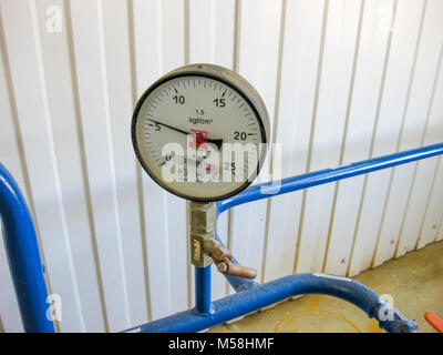 The premises of the oil plant, Krasnodar, Russia - February 21, 2017: Manometer, Oil refinery. Equipment for primary oil refining. Stock Photo