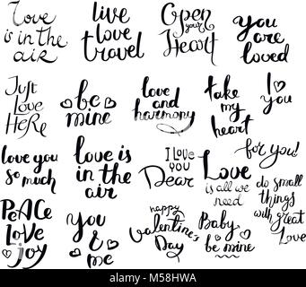 Love is in the air. Set of hand drawn vector lettering phrases. Modern motivating calligraphy decor for wall, poster, prints, cards, t-shirts and othe Stock Vector