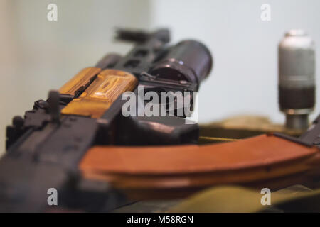 Soviet Russian weapon - Kalashnikov rifle with under barrel grenade launcher Stock Photo