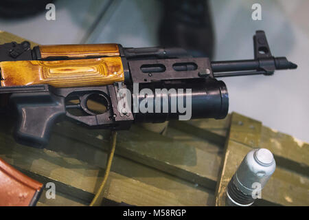 Automatic rifle with underbarrel grenade launcher, close up Stock Photo