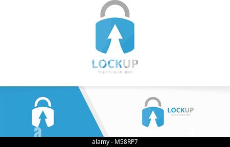 Vector lock and arrow up logo combination. Safe and growth symbol or icon. Unique padlock and upload logotype design template Stock Vector
