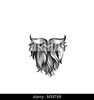 Black curly beard with mustache vector illustration. Stock Vector