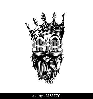 Skull king. Evil in crown ink style vector illustration, dead head  coronation horror graphic, war face with diadem tattoo image on white Stock  Vector Image & Art - Alamy