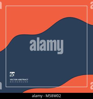 Abstract paper cut wave layer navy blue and orange color background. Vector graphic illustration Stock Vector