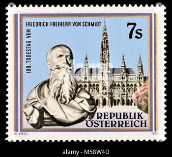 Austrian postage stamp (1991) : Friedrich von Schmidt (1825 – 1891) Austrian architect Stock Photo