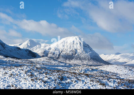 Buachaille Etive Mor in winter and covered in snow, Glencoe, Scotland, UK Stock Photo