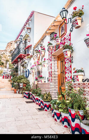 Alicante, Spain, December 31, 2017: Beautiful old street in Alicante city, Costa Blanca, Spain Stock Photo