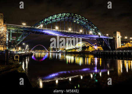 Newcastle upon Tyne Quayside at night.