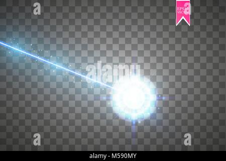 Abstract blue laser beam. Laser security beam isolated on transparent background. Light ray with glow target flash. Vector illustration. Stock Vector