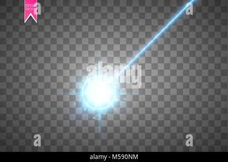 Abstract blue laser beam. Laser security beam isolated on transparent background. Light ray with glow target flash. Vector illustration. Stock Vector