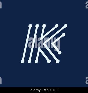 Letter K. Font maze italic, vector geometric alphabet on dark background Stock Vector