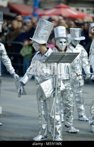 unrecognizable man wrapped with aluminium foil, orchestra conductor image Stock Photo