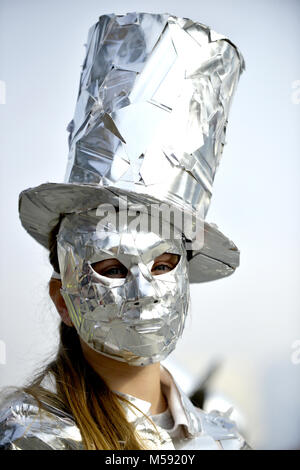 unrecognizable man wrapped with aluminium foil, portrait Stock Photo