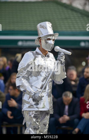 unrecognizable man wrapped with aluminium foil, singer Stock Photo