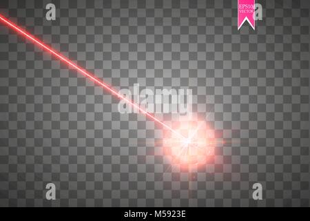Abstract red laser beam. Laser security beam isolated on transparent background. Light ray with glow target flash. Vector illustration. Stock Vector