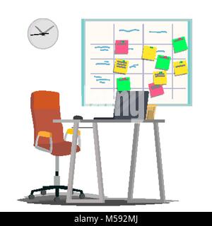 Scrum Board Vector. Board With Post It Notes. For Software Development. Hanging On Office Wall. Modern Task Methodology. Flat Illustration Stock Vector