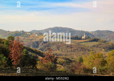 The landscape of the hills of the Oltrepo Pavese, you can see the hills where it is produced the wine of high quality Italian Stock Photo