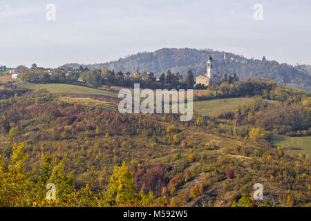 The landscape of the hills of the Oltrepo Pavese, you can see the hills where it is produced the wine of high quality Italian Stock Photo