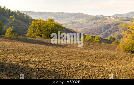 The landscape of the hills of the Oltrepo Pavese, you can see the hills where it is produced the wine of high quality Italian Stock Photo